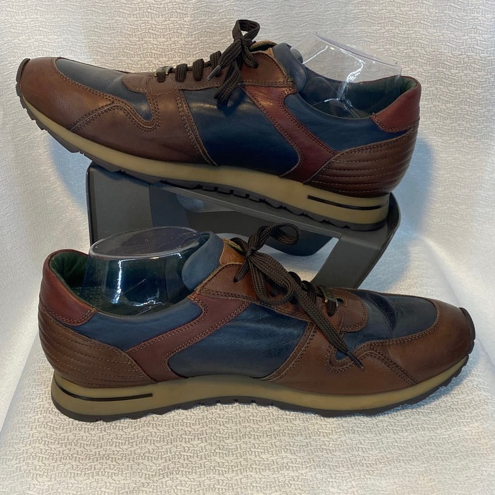 Galizio Torresi Mens Italian Leather Sneakers Brown Navy Blue Size 44 US 11 - Picture 2 of 8
